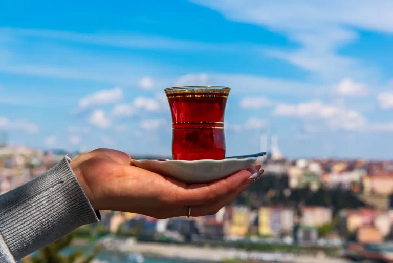 Taze toplanmış Hopadan ilk hasat çay yaprakları yeşil arka planda